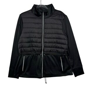 Avia Hybrid Puffer Jacket Womens XL Black Excellent Quilted Mixed Media Full Zip
